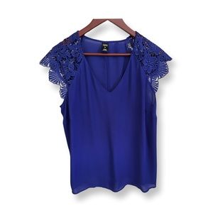 City Street Royal Blue Blouse w/Lace Sleeves